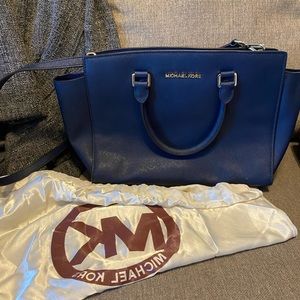Michael Kors Navy Blue Saffiano Leather Satchel